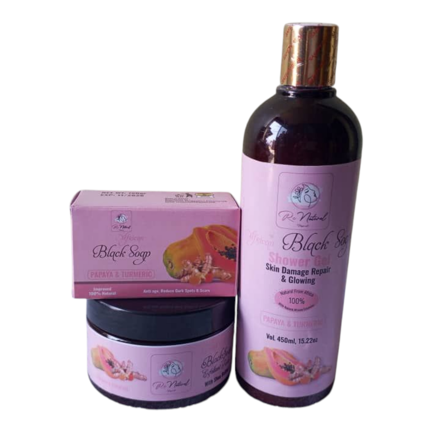 Rc natural African Black Soap concentrated with Turmeric and papaya combo