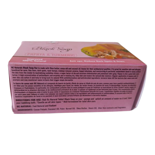 Rc natural African Black Soap Bar for face concentrated with turmeric and papaya